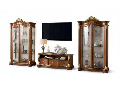 Wall unit showcase console cabinet glass display cases living room brown