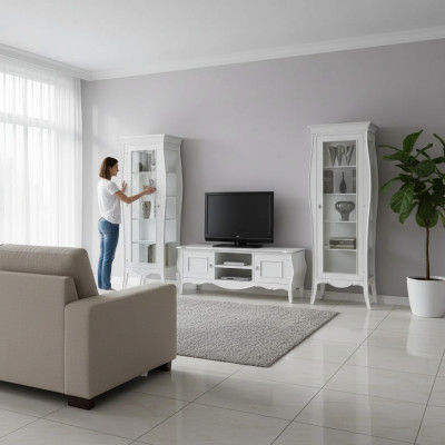Living room wall TV stand 2x showcase shelf luxury living room white extension wall