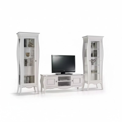 Living room wall TV stand 2x showcase shelf luxury living room white extension wall