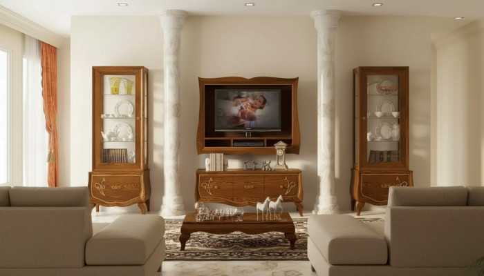 Living room wall unit RTV lowboard TV frame 2x display cabinet brown living room set 4-piece