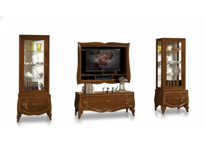 Living room wall unit RTV lowboard TV frame 2x display cabinet brown living room set 4-piece
