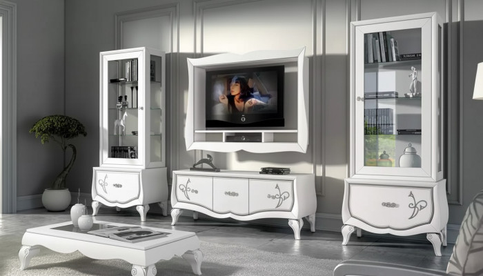 Design Living Room Set Display Cabinet 2x TV Frame Wall Shelf Living Room Wall Unit 4pcs.