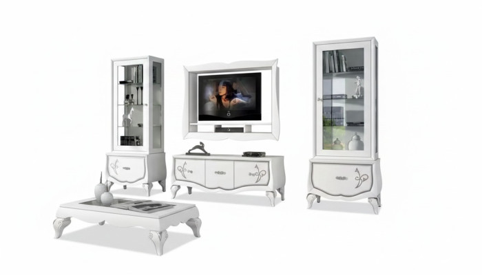 Design Living Room Set Display Cabinet 2x TV Frame Wall Shelf Living Room Wall Unit 4pcs.