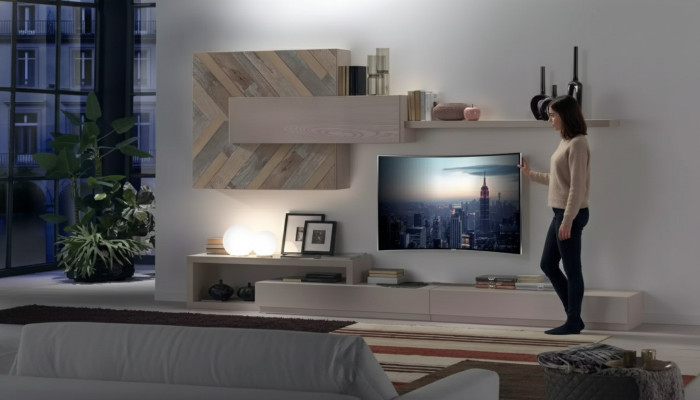 Wall unit TV stand wall shelves living room luxury lowboard gray new