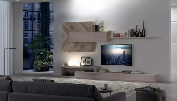 Wall unit TV stand wall shelves living room luxury lowboard gray new