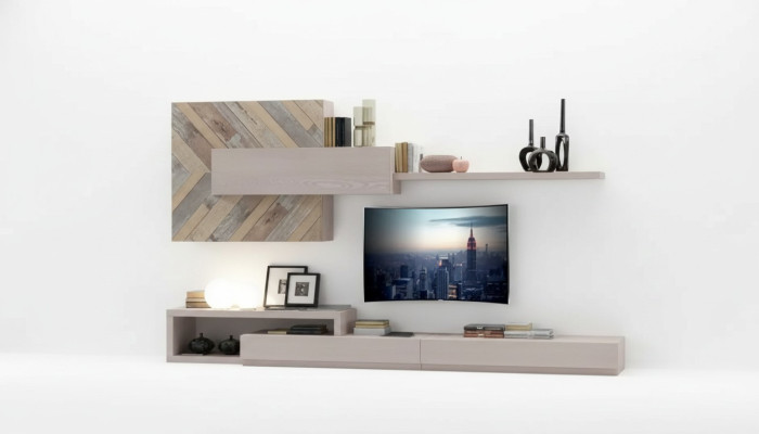Wall unit TV stand wall shelves living room luxury lowboard gray new