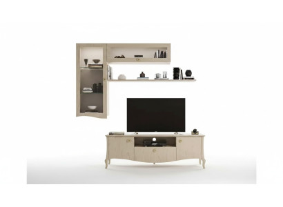 Luxury TV stand - Living room RTV lowboard wall shelves beige wall unit new