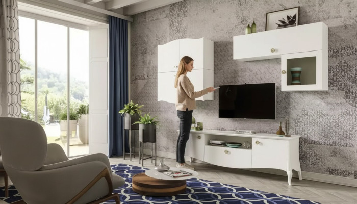Luxury TV stand living room rtv lowboard sideboard wall unit white new