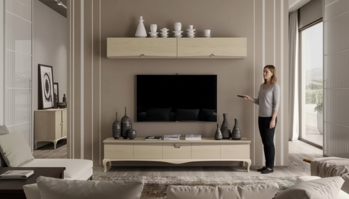 TV stand wall shelf wooden table wall shelf beige classic design new