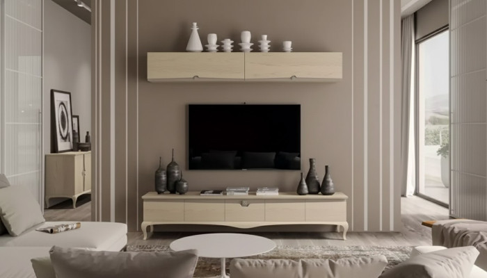 TV stand wall shelf wooden table wall shelf beige classic design new