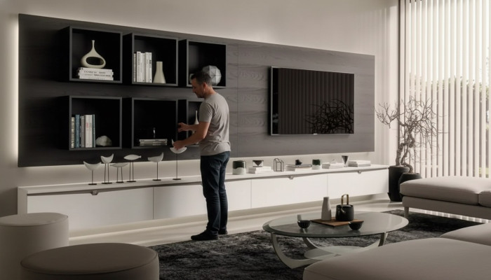 Design wall cabinet shelf living room TV stand wood wall shelves Italy