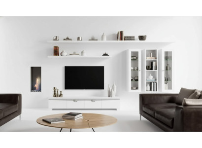 Living Room Lowboard Wall Unit Wood Cabinet Design White Modern Set 6 pieces.
