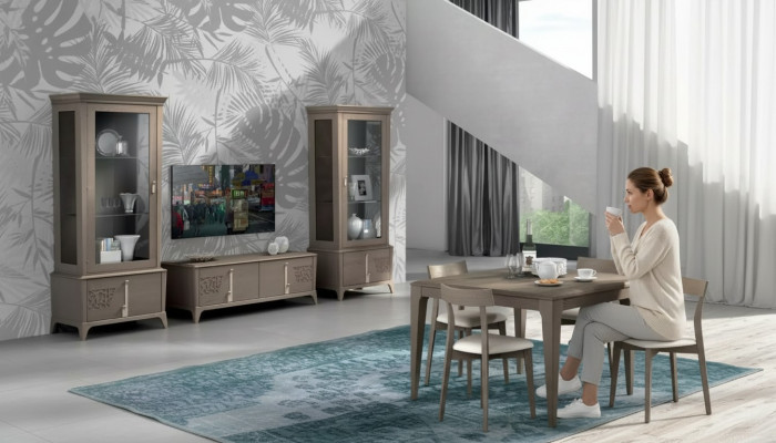 Wall unit classic TV stands living room display cabinet sideboard gray 3-piece set.