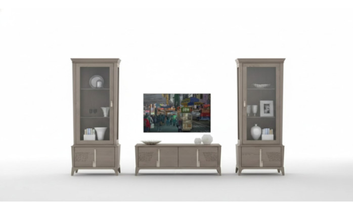 Wall unit classic TV stands living room display cabinet sideboard gray 3-piece set.
