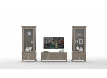 Wall unit classic TV stands living room display cabinet sideboard gray 3-piece set.