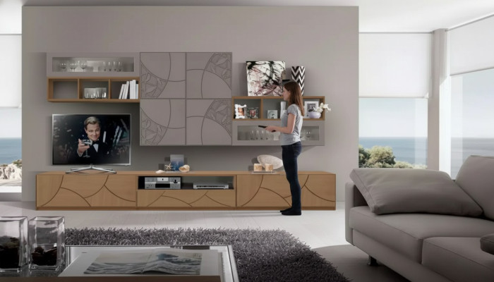 Design wall cabinet shelf living room wood cabinets wall shelves Italy new