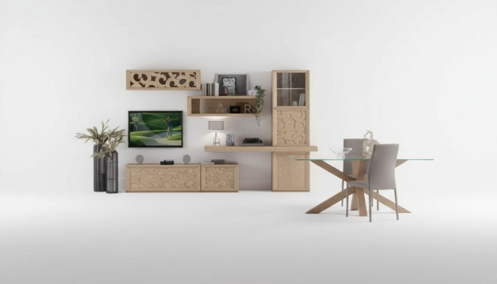 Living room wall unit wood style classic Italian living room furniture cabinet.