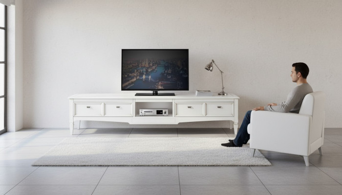 Living room stand furniture RTV TV sideboard style white luxury wood