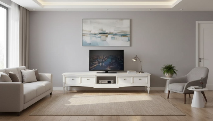 Living room stand furniture RTV TV sideboard style white luxury wood