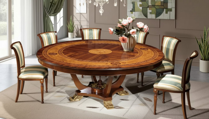Round table wood tables classic style dining living room furniture brown new