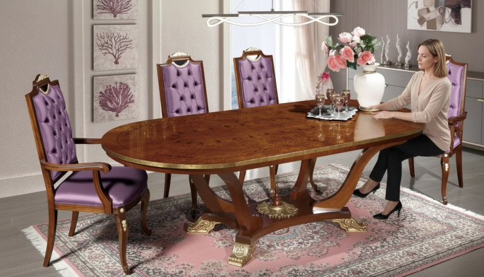Dining table with 4 chairs, classic dining room set, 5-piece set, oval table