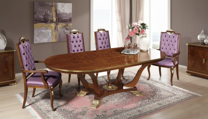 Dining table with 4 chairs, classic dining room set, 5-piece set, oval table