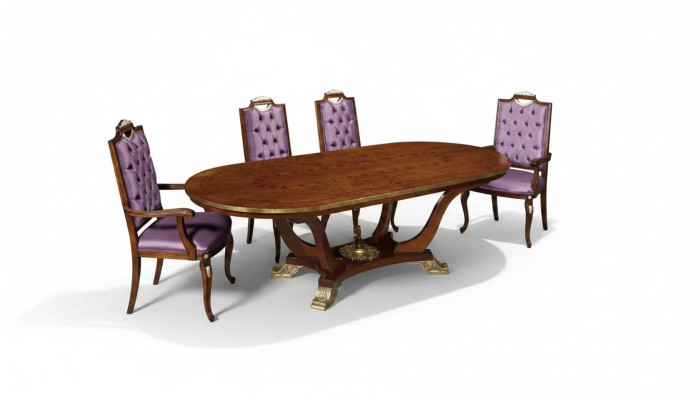 Dining table with 4 chairs, classic dining room set, 5-piece set, oval table