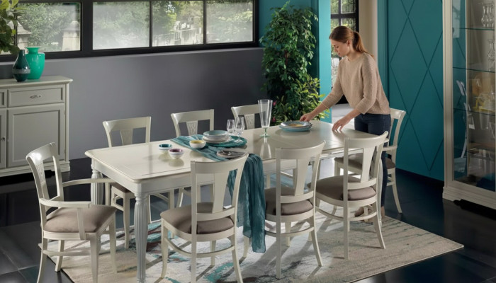 Complete set dining table 8x chairs luxury dining room suite white Italy