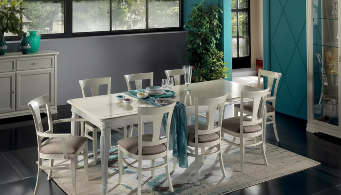 Complete set dining table 8x chairs luxury dining room suite white Italy