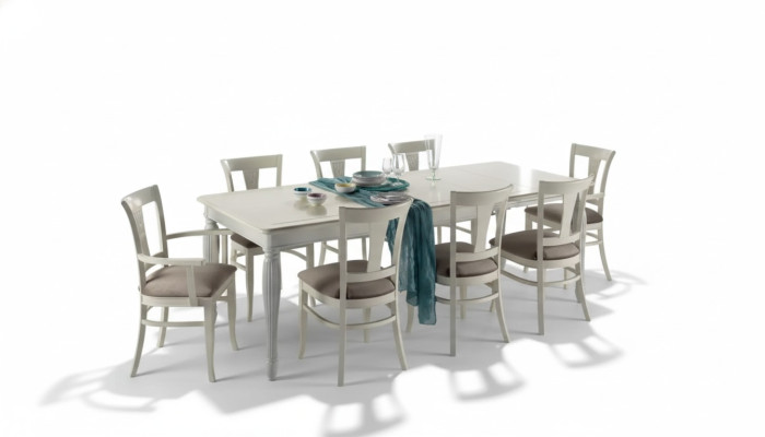 Complete set dining table 8x chairs luxury dining room suite white Italy