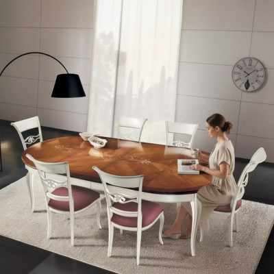 Classic dining table wood dining room set 4x chairs set white