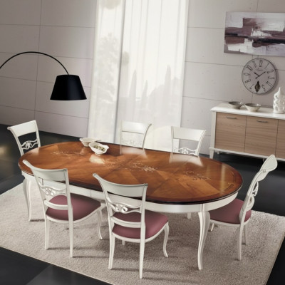 Classic dining table wood dining room set 4x chairs set white