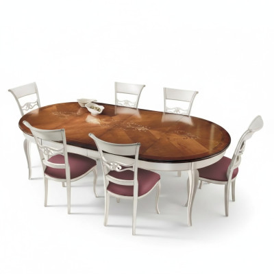 Classic dining table wood dining room set 4x chairs set white