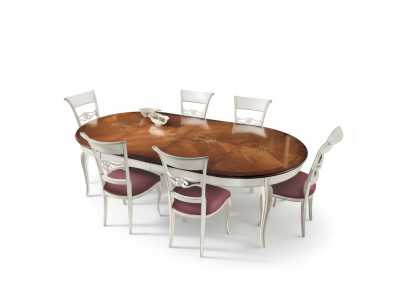 Classic dining table wood dining room set 4x chairs set white