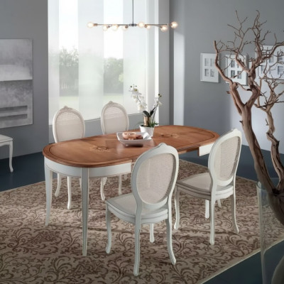Italian furniture designer wood table seat upholstery dining room 4x chairs