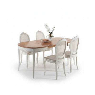 Italian furniture designer wood table seat upholstery dining room 4x chairs
