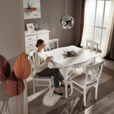 Luxury square wooden dining table, white furniture tables new