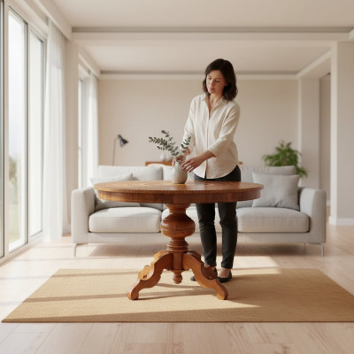 Dining table, dining room, brown, round, classic table design, wood, luxury furniture