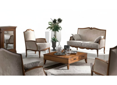 Living room set: armchair, coffee table, 2-seater upholstered sofa, luxury beige, new.