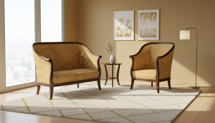 Sofa Couch Upholstery Classic 2-Seat Armchair Yellow Italian Style