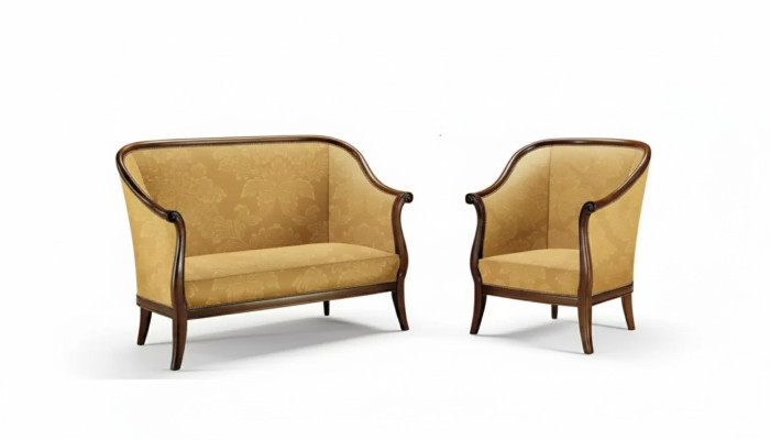 Sofa Couch Upholstery Classic 2-Seat Armchair Yellow Italian Style
