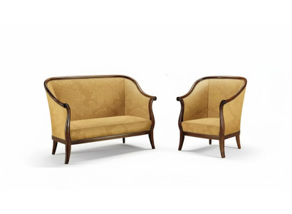 Sofa Couch Upholstery Classic 2-Seat Armchair Yellow Italian Style