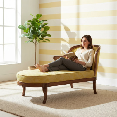 Chaise longue fabric sofa lounger chaise classic yellow couch textile new