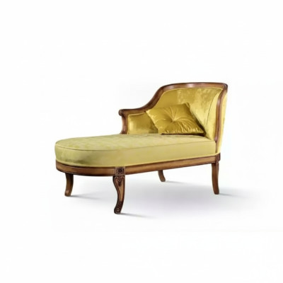 Chaise longue fabric sofa lounger chaise classic yellow couch textile new