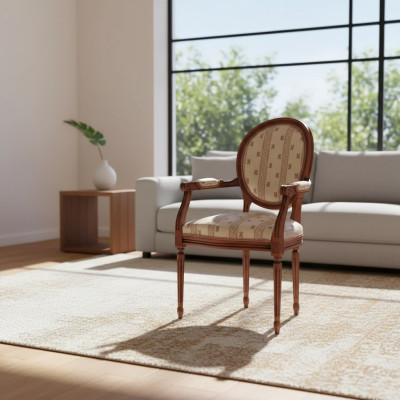 Chair with armrest, armchair, dining room, wood, recliner, design furniture, beige