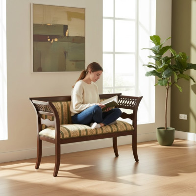 Upholstered Bench Designer Living Room Beige Classic Seating New Luxury