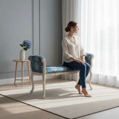 Upholstered bench, seat bench, bench, seating furniture, textile bench, classic wooden bench