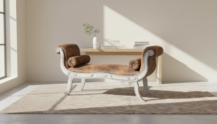 Classic bench stool designer seating upholstered bench brown