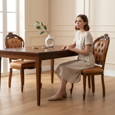 Luxury Chair Brown Dining Room Designer Wood Furniture Chair without Armrests