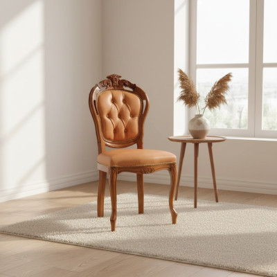 Luxury Chair Brown Dining Room Designer Wood Furniture Chair without Armrests